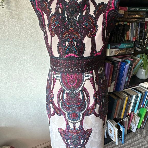 Sandra Darren Size 6 Beige multicolor paisley print sheath dress - Picture 4 of 8
